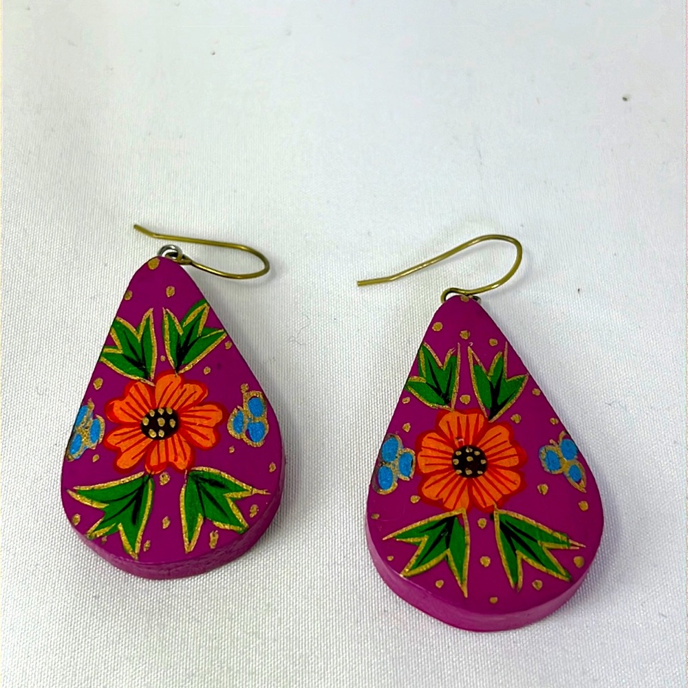 Teardrop shaped purple wood Earrings